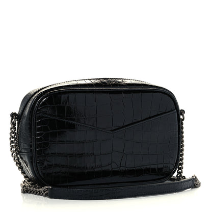Saint Laurent Calfskin Crocodile Embossed Monogram Mini Lou Camera Bag Black 3 of 11