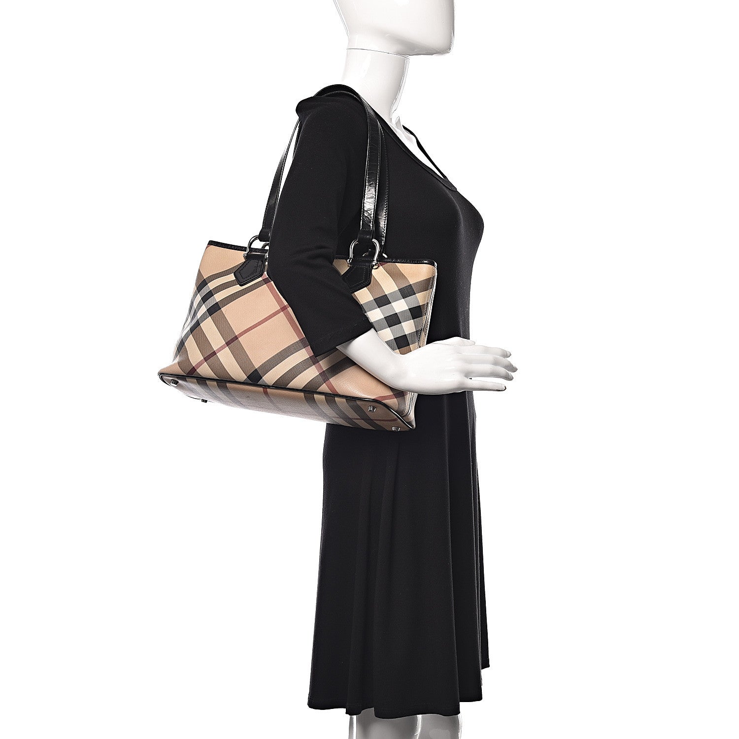 Burberry Patent Trim Nova Check Shopper Tote Black 2 of 10