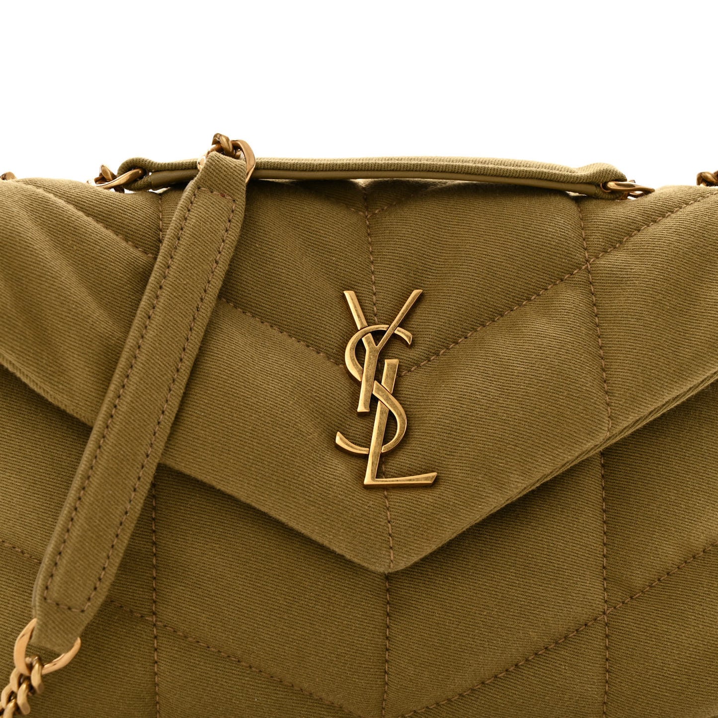 Canvas Quilted Toy Loulou Puffer Monogram Chain Satchel Fir Green