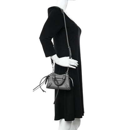 Balenciaga Grained Calfskin Neo Classic Silver Hardware Nano City Crossbody Dark Grey 2 of 9