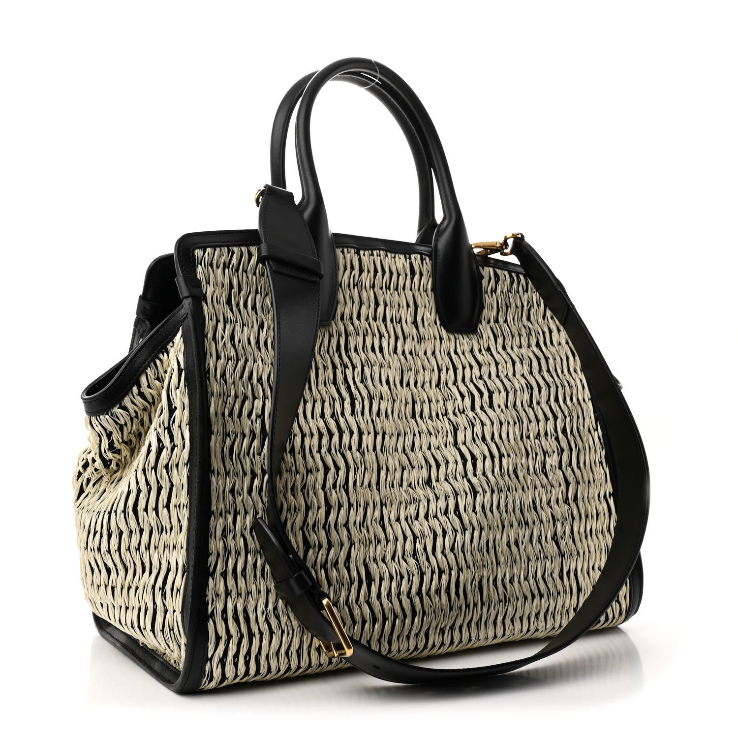 Salvatore Ferragamo Raffia Large Studio Bag Black White 4 of 11