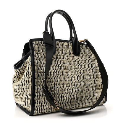 Salvatore Ferragamo Raffia Large Studio Bag Black White 4 of 11