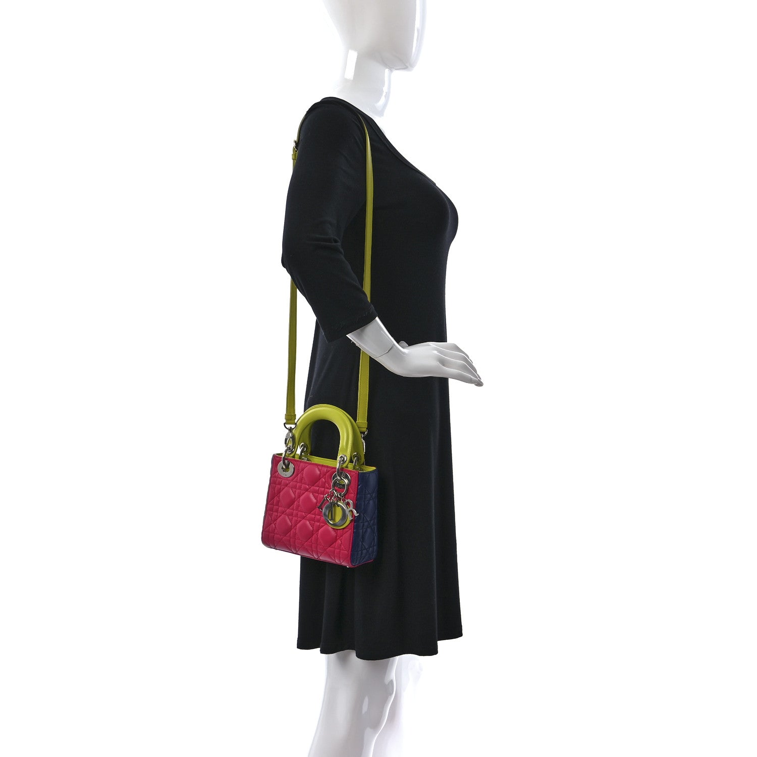 Christian Dior Lambskin Cannage Mini Tri-Color Lady Dior Pink Blue Yellow 2 of 9