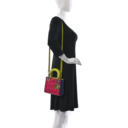 Christian Dior Lambskin Cannage Mini Tri-Color Lady Dior Pink Blue Yellow 2 of 9