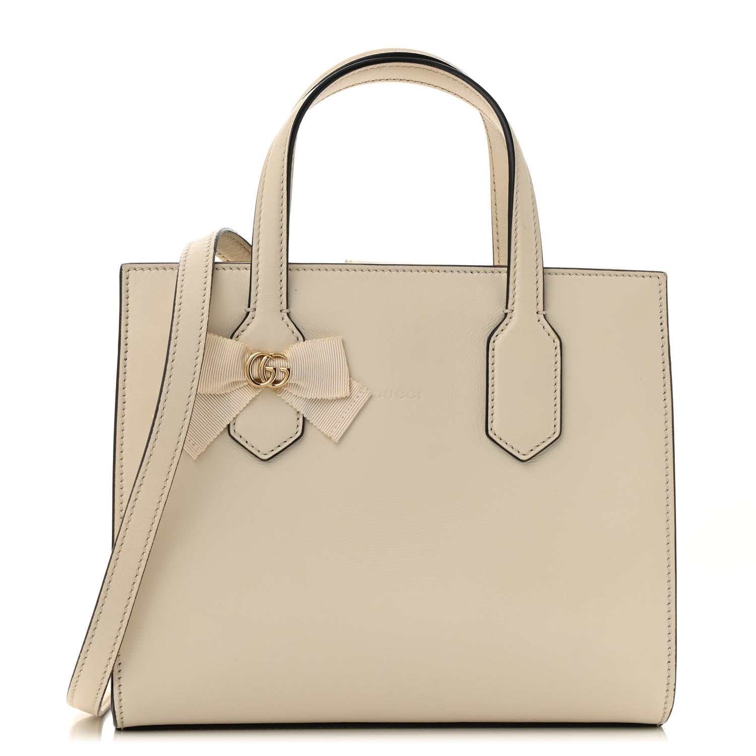 Gucci Calfskin Marmont Ribbon Top Handle Bag White 1 of 17