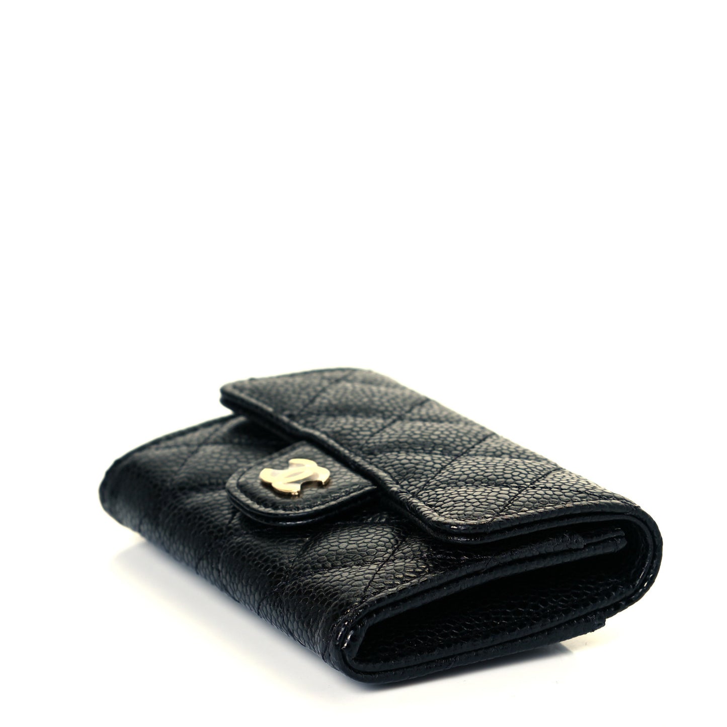 Caviar Quilted Flap Card Holder Wallet Black