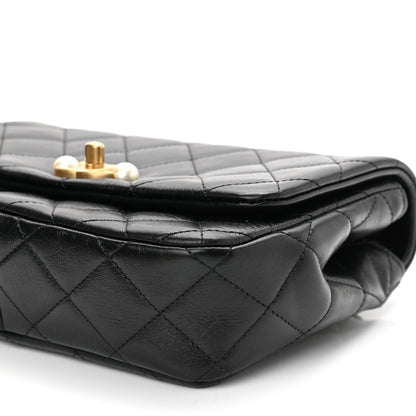 Chanel Glazed Calfskin Quilted Pearl Side Flap Black 10 of 11