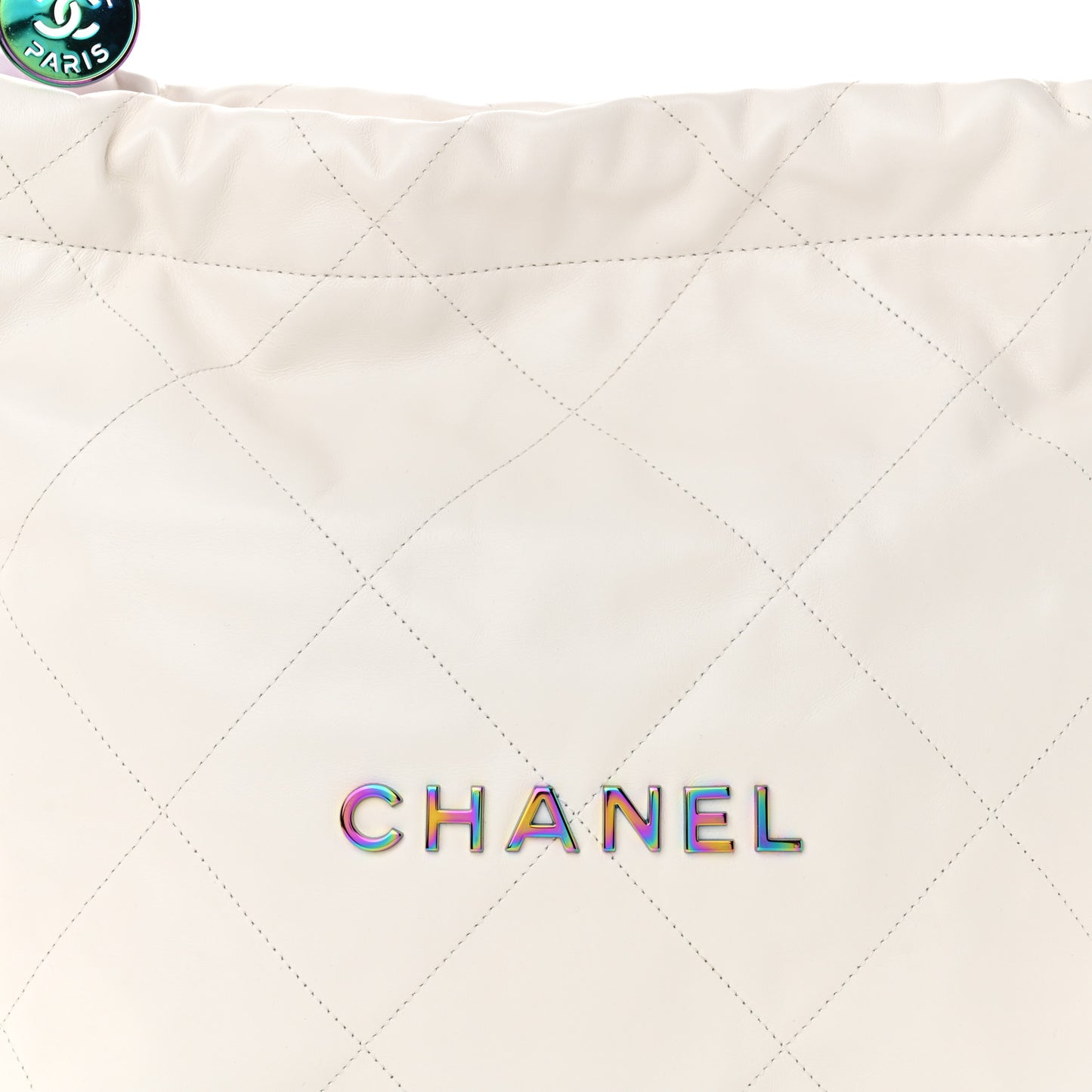 Shiny Calfskin Quilted Rainbow Small Chanel 22 White
