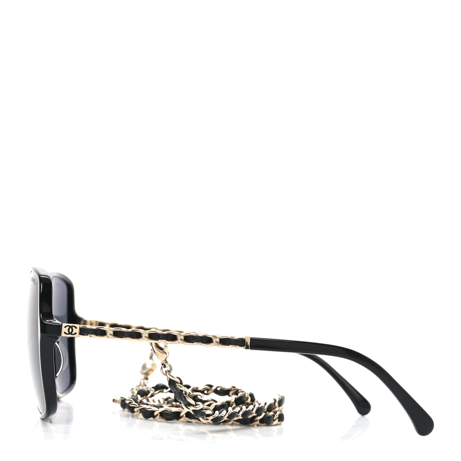 Chanel Acetate Metal Calfskin Square Chain Sunglasses 5210-Q-A