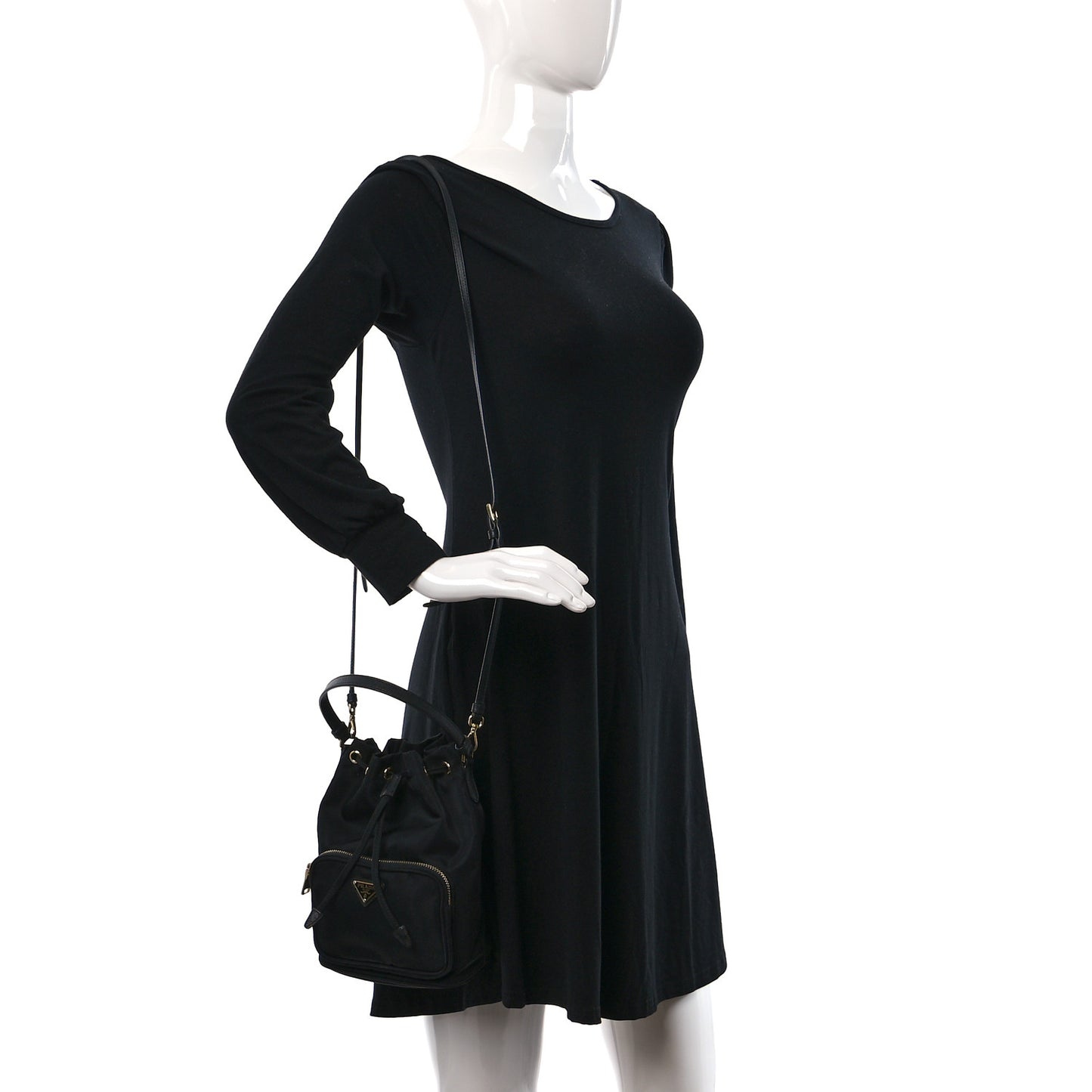 Saffiano Tessuto Nylon Mini Bucket Crossbody Bag Black