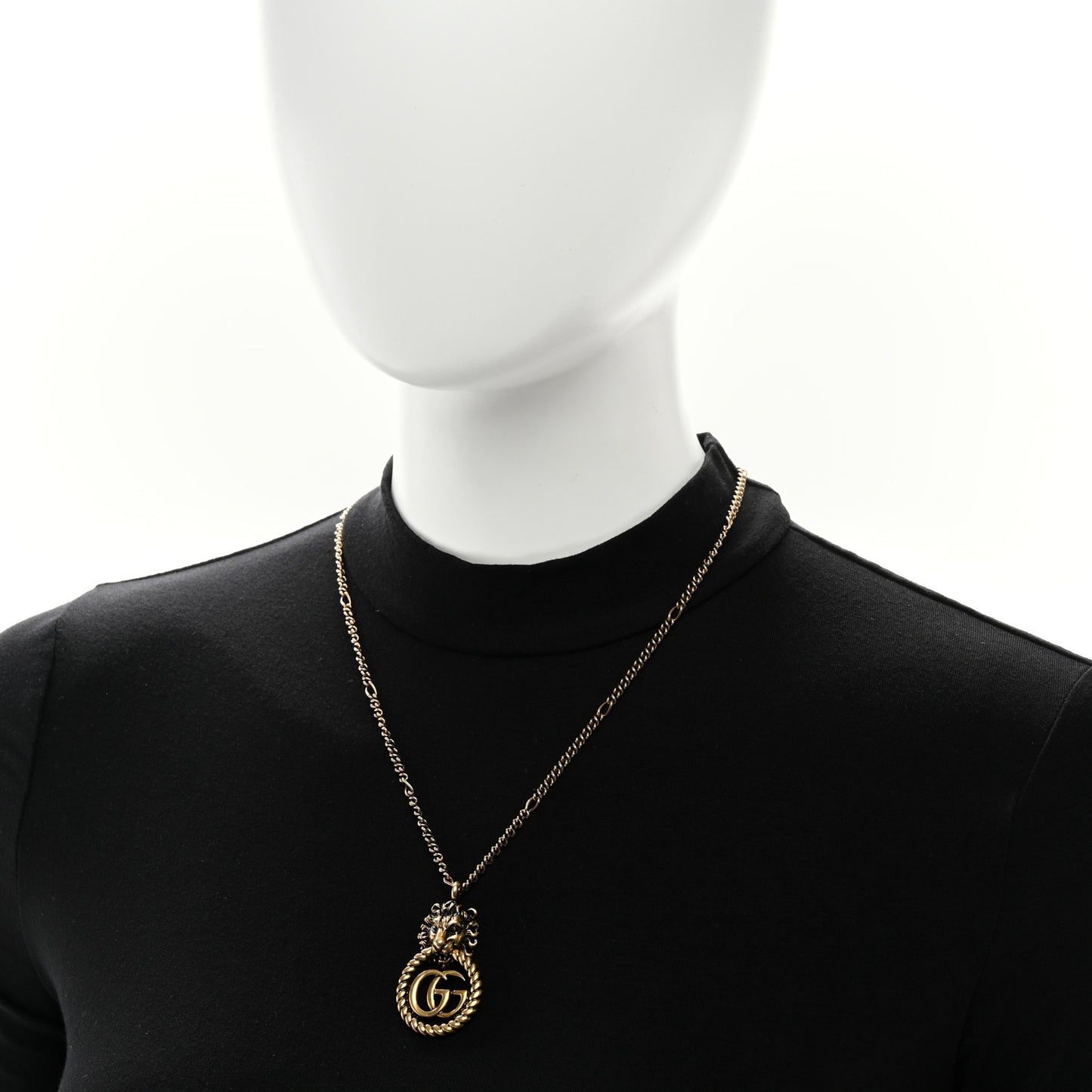 Metal Lion Head GG Necklace Aged Gold