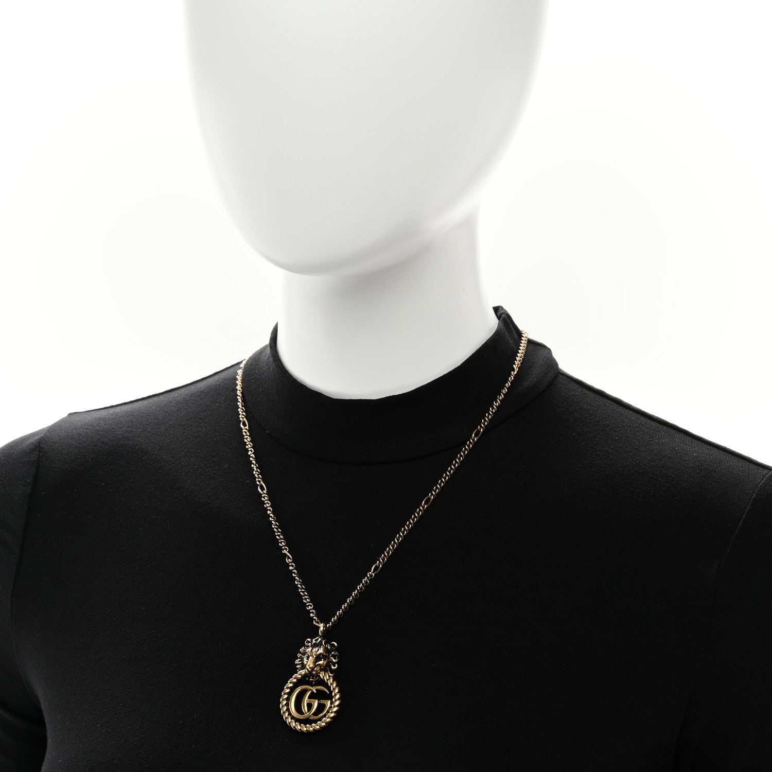Gucci Metal Lion Head GG Necklace Aged Gold 2 of 5