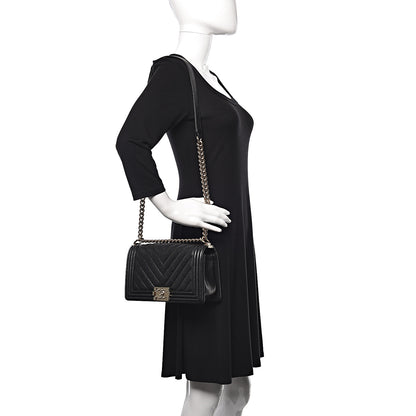Chanel Caviar Chevron Quilted Medium Boy Flap Black 2 of 10