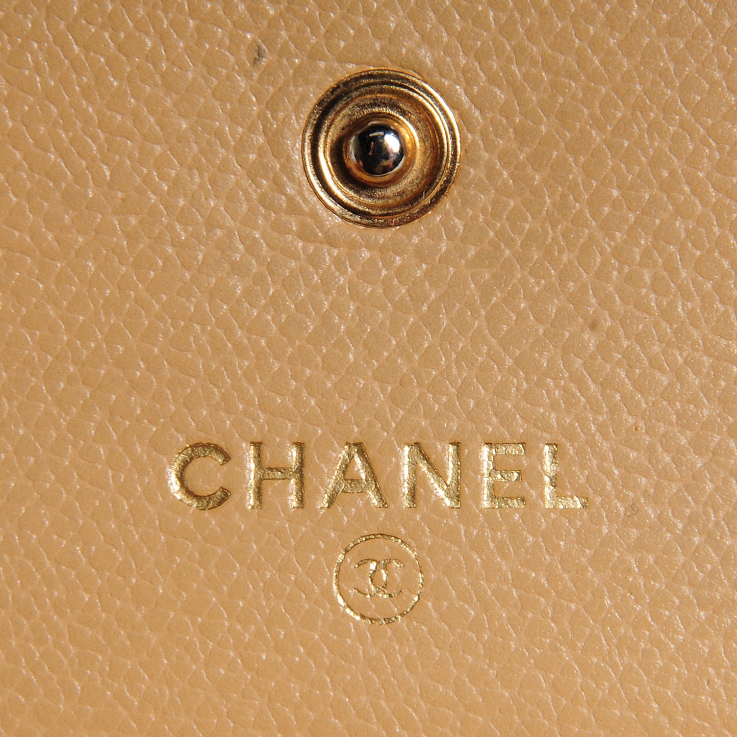 Leather CC Button Compact Wallet Beige