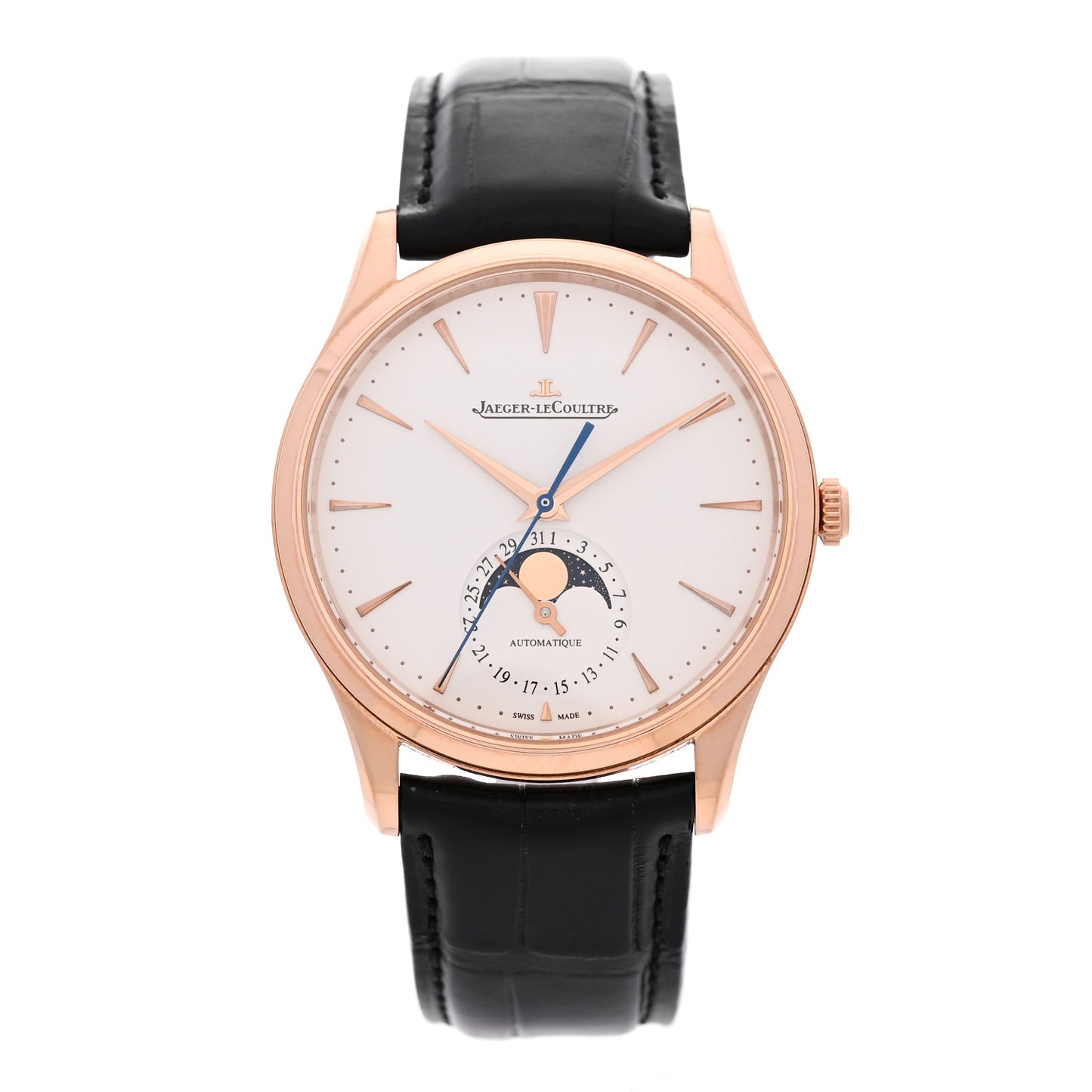 18K Rose Gold Alligator 39mm Master Ultra Thin Moon Automatic Watch Q1362511