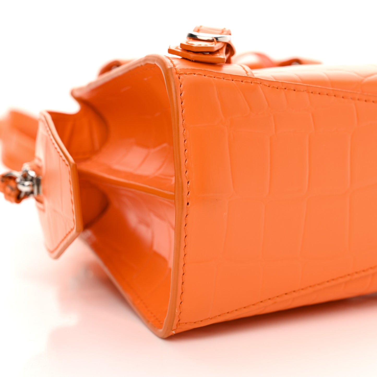 Semi Shiny Calfskin Crocodile Embossed Neo Classic Silver Hardware Mini City Orange