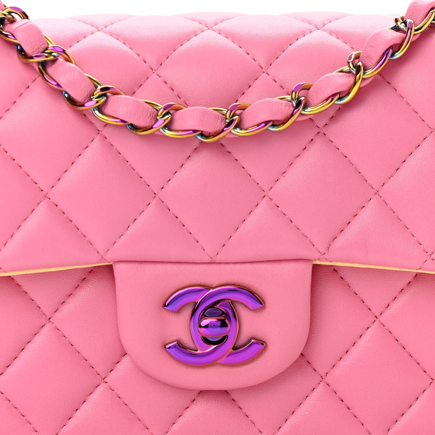 Chanel Lambskin Quilted Mini Rectangular Flap Pink Yellow 8 of 11
