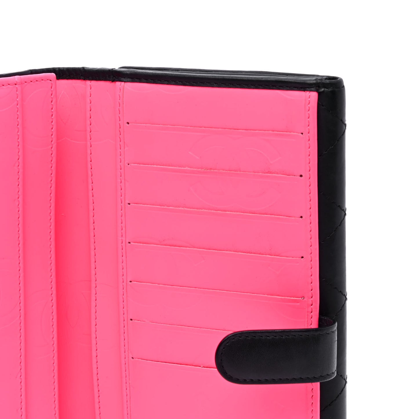 Calfskin Quilted Cambon Long Double Wallet Black