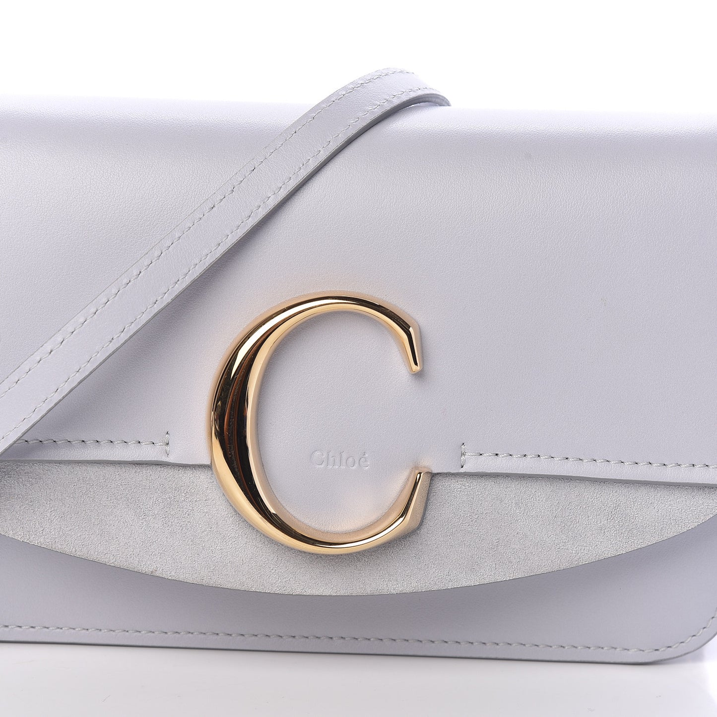 Calfskin Suede C Clutch With Chain Light Cloud