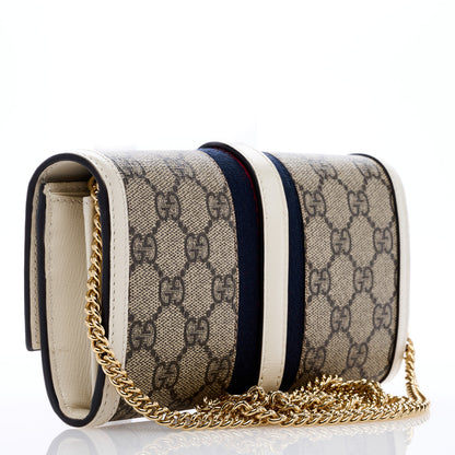 Gucci GG Supreme Monogram Textured Calfskin Web Jackie 1961 Chain Wallet Beige Ebony Mystic White 2 of 7