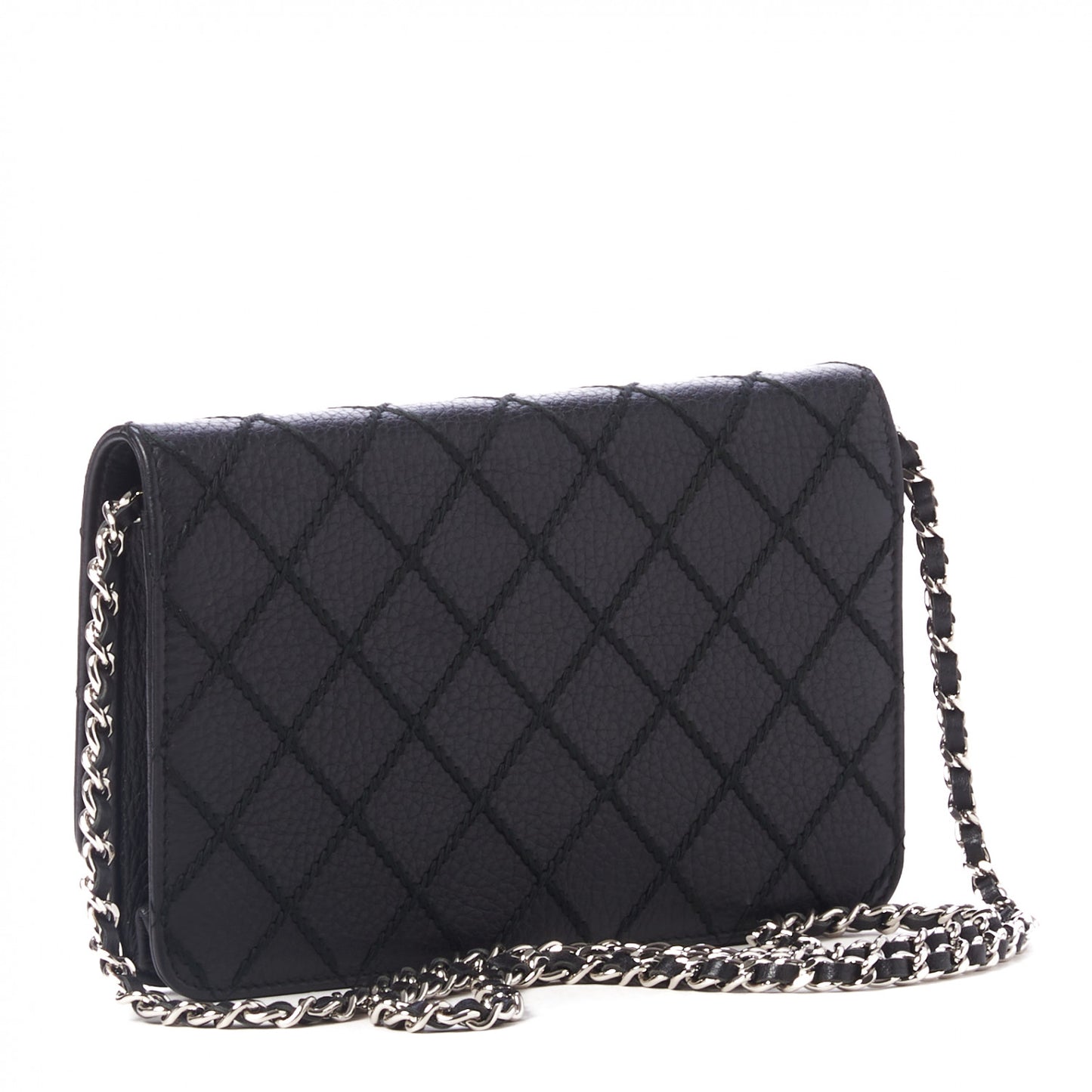 Calfskin Whipstitch Wallet On Chain WOC Black