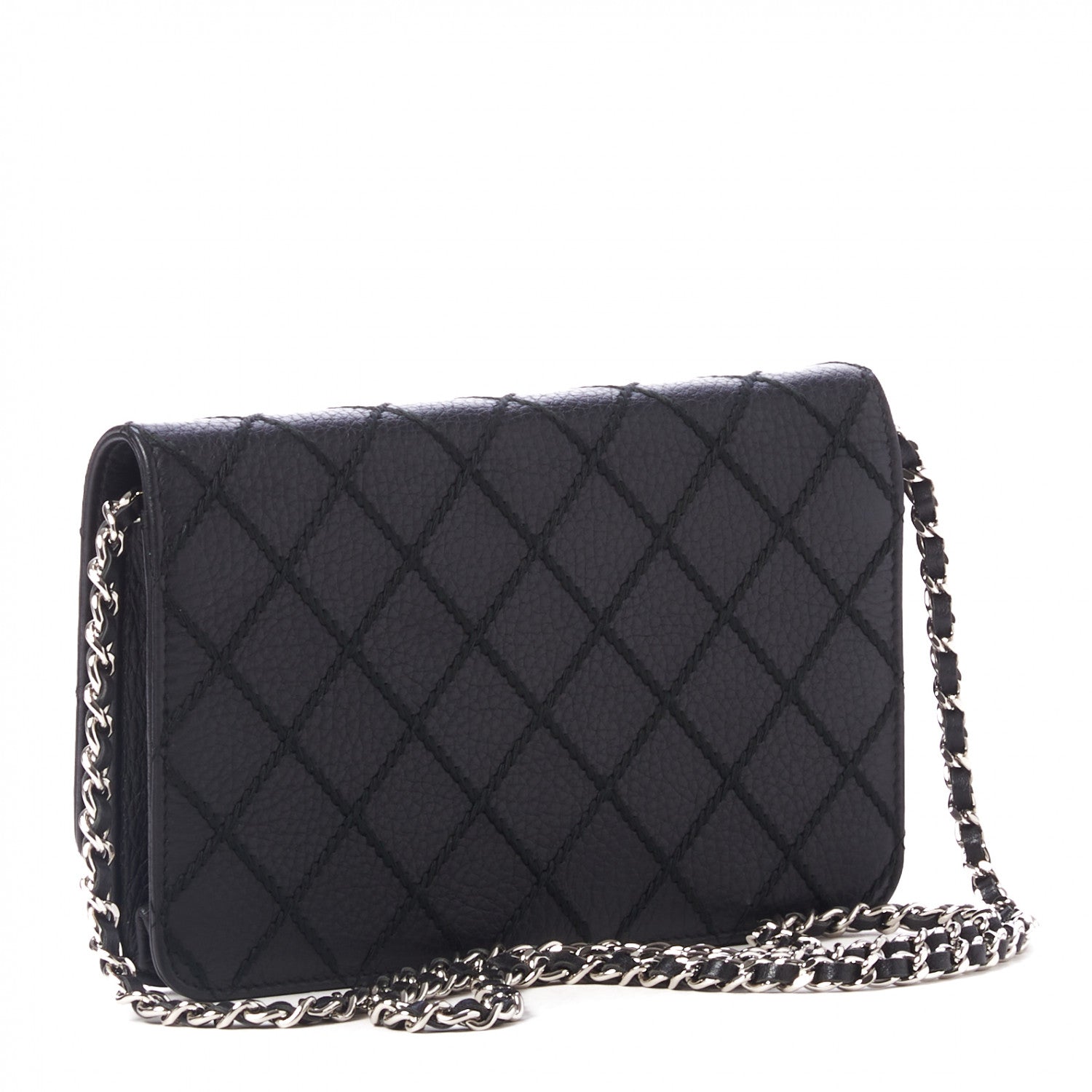 Chanel Calfskin Whipstitch Wallet On Chain WOC Black 2 of 9