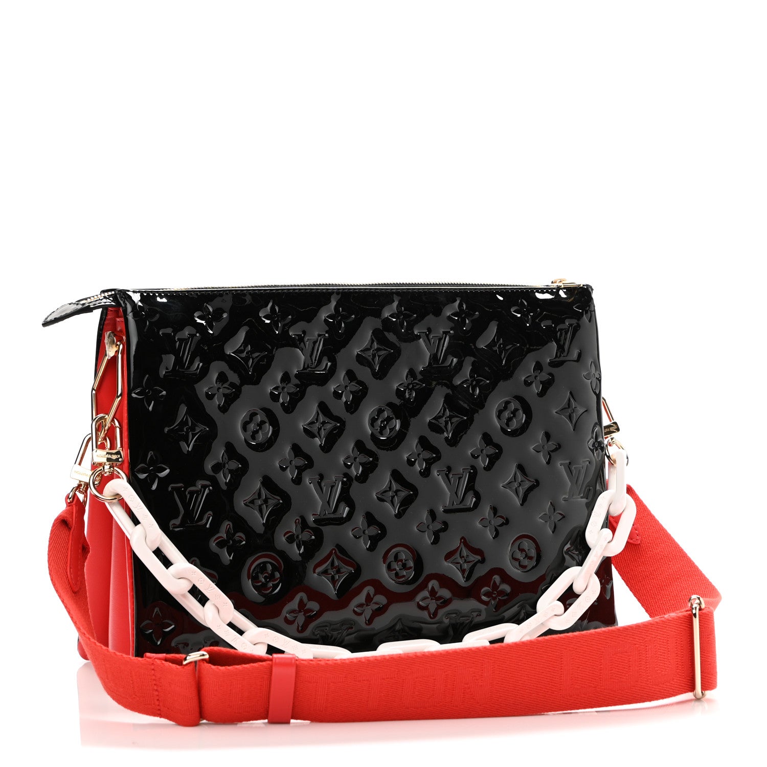 Louis Vuitton Patent Embossed Monogram Lambskin Coussin MM Black Red 3 of 9