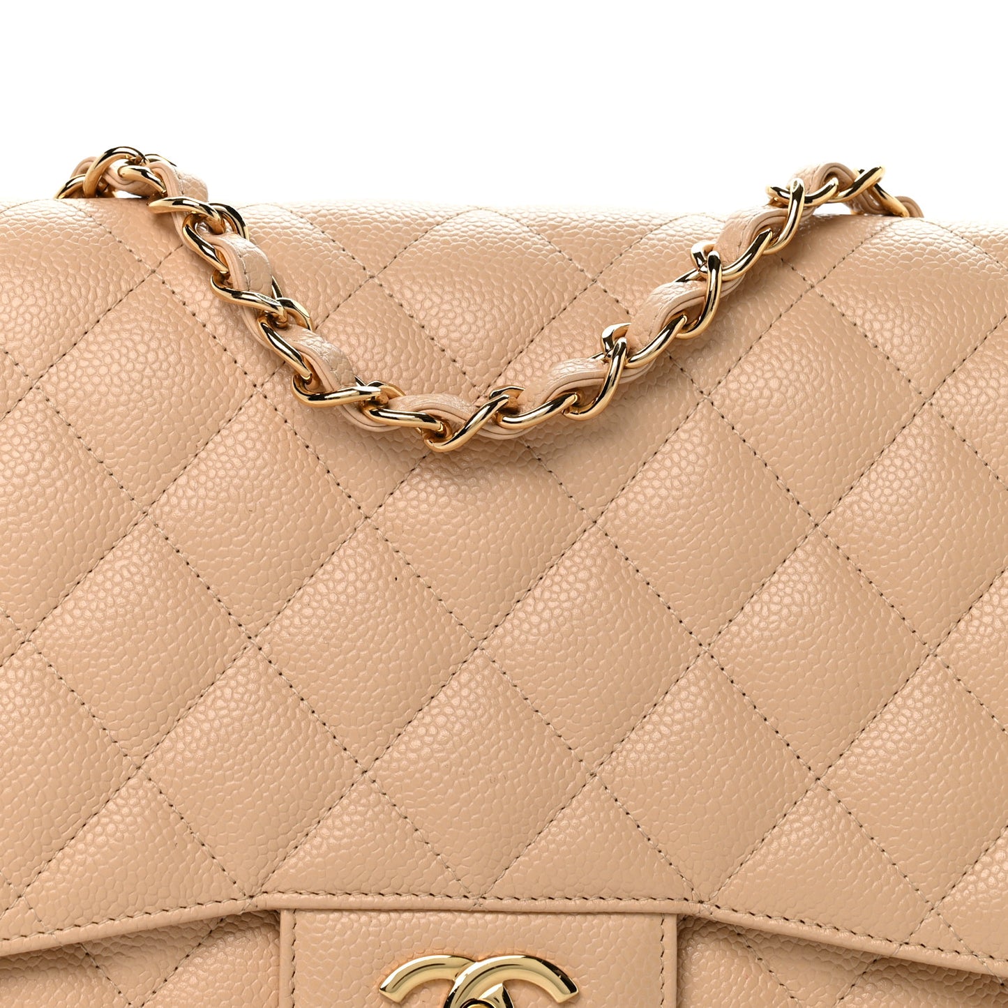 Caviar Quilted Jumbo Single Flap Beige Clair