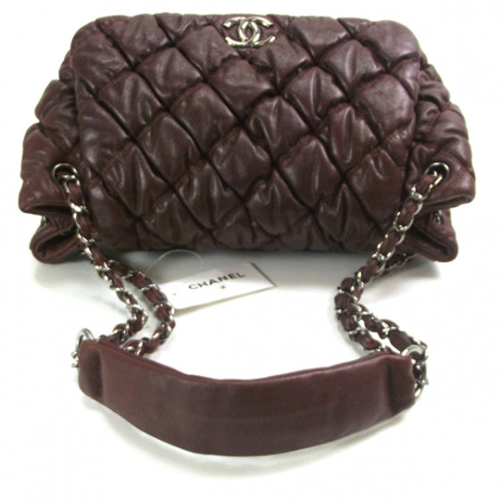 Leather Bubble Quilt Flap Bag Bordeaux