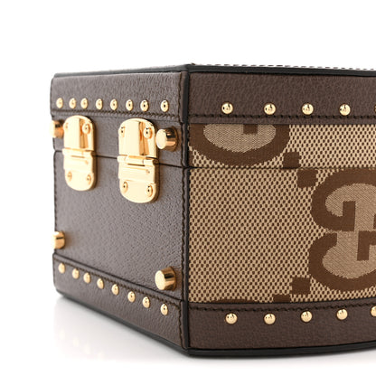 Gucci Monogram Jumbo GG Textured Dollar Calfskin Web Mini Savoy Hat Box Camel Ebony New Acero 9 of 10