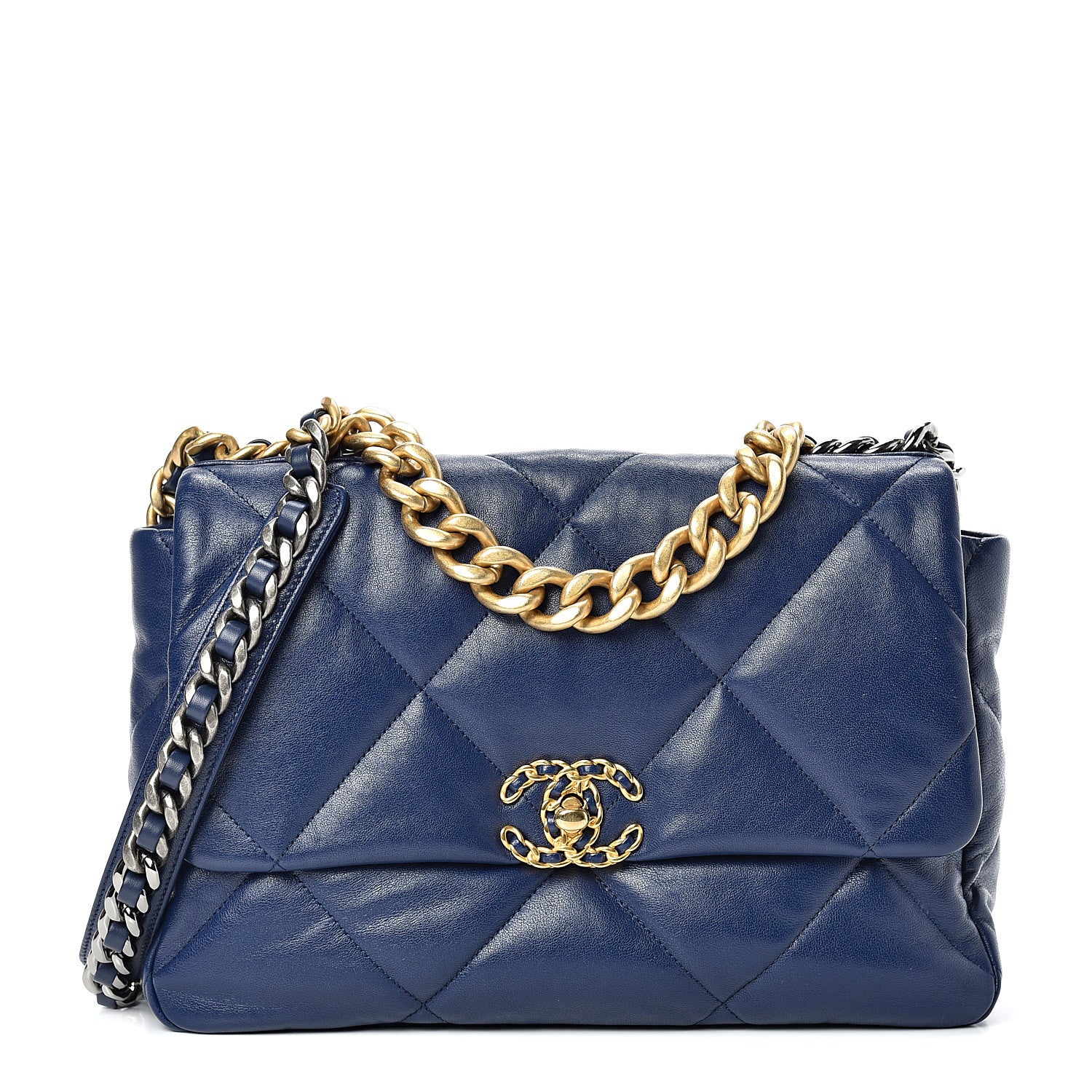 Chanel Goatskin Quilted Large 19 Flap Navy Blue 1 of 10