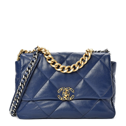Chanel Goatskin Quilted Large 19 Flap Navy Blue 1 of 10