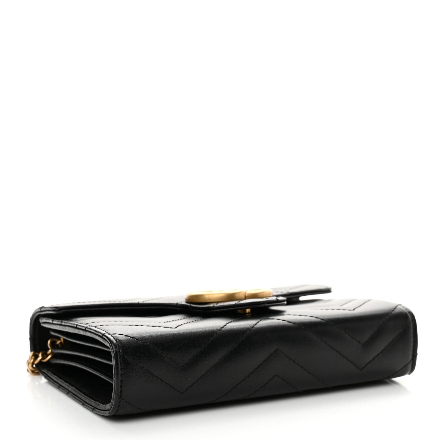 Gucci Calfskin Matelasse GG Marmont Chain Wallet Black 3 of 11