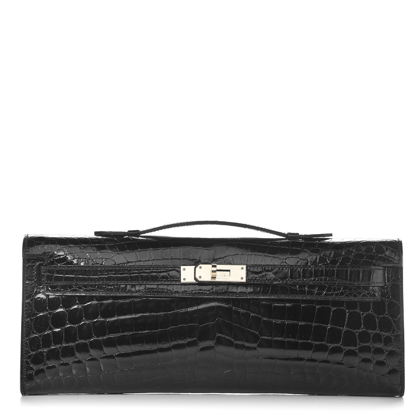 Shiny Niloticus Crocodile Kelly Cut Pochette Black