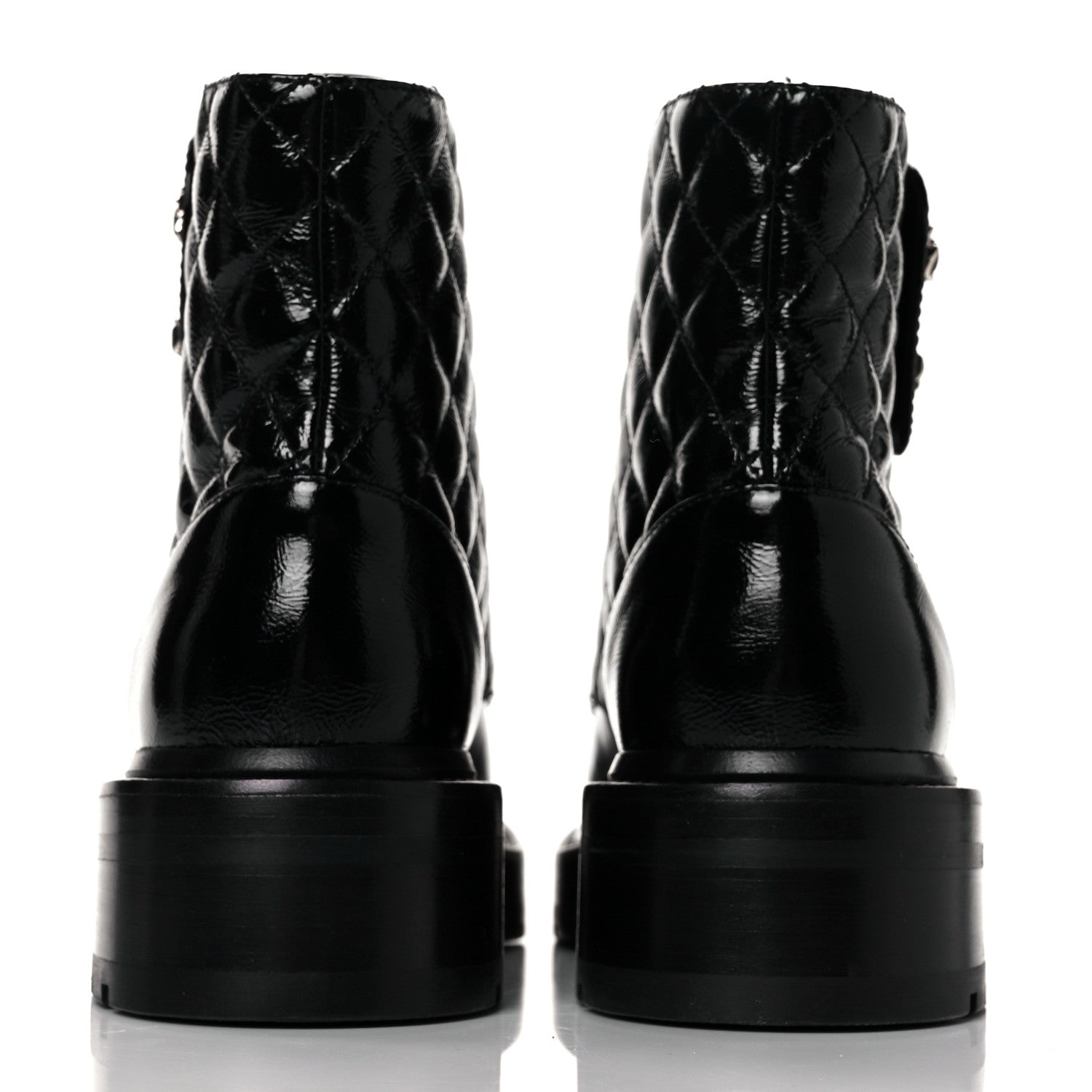 Chanel Shiny Calfskin Quilted Lace Up Combat Boots 35.5 Black 5 of 9