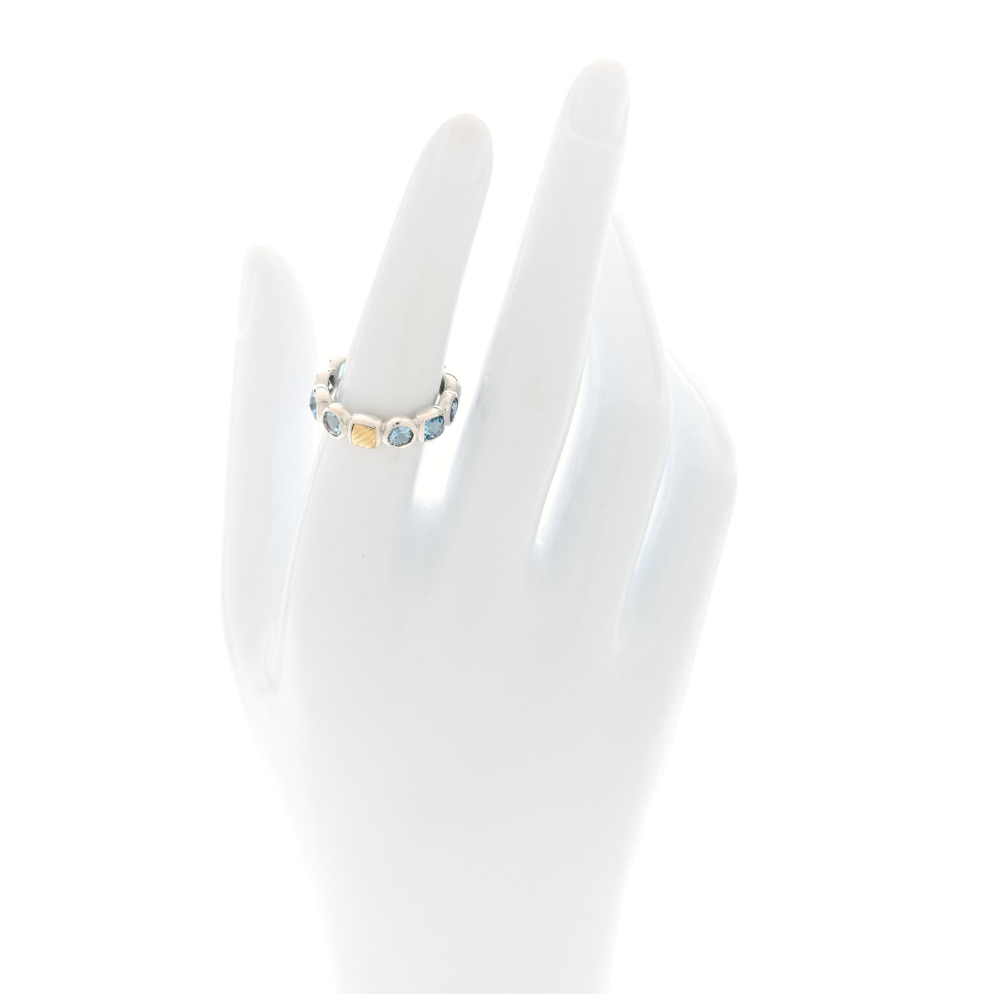 Sterling Silver 18K Yellow Gold Blue Topaz Chiclet Ring 52 6