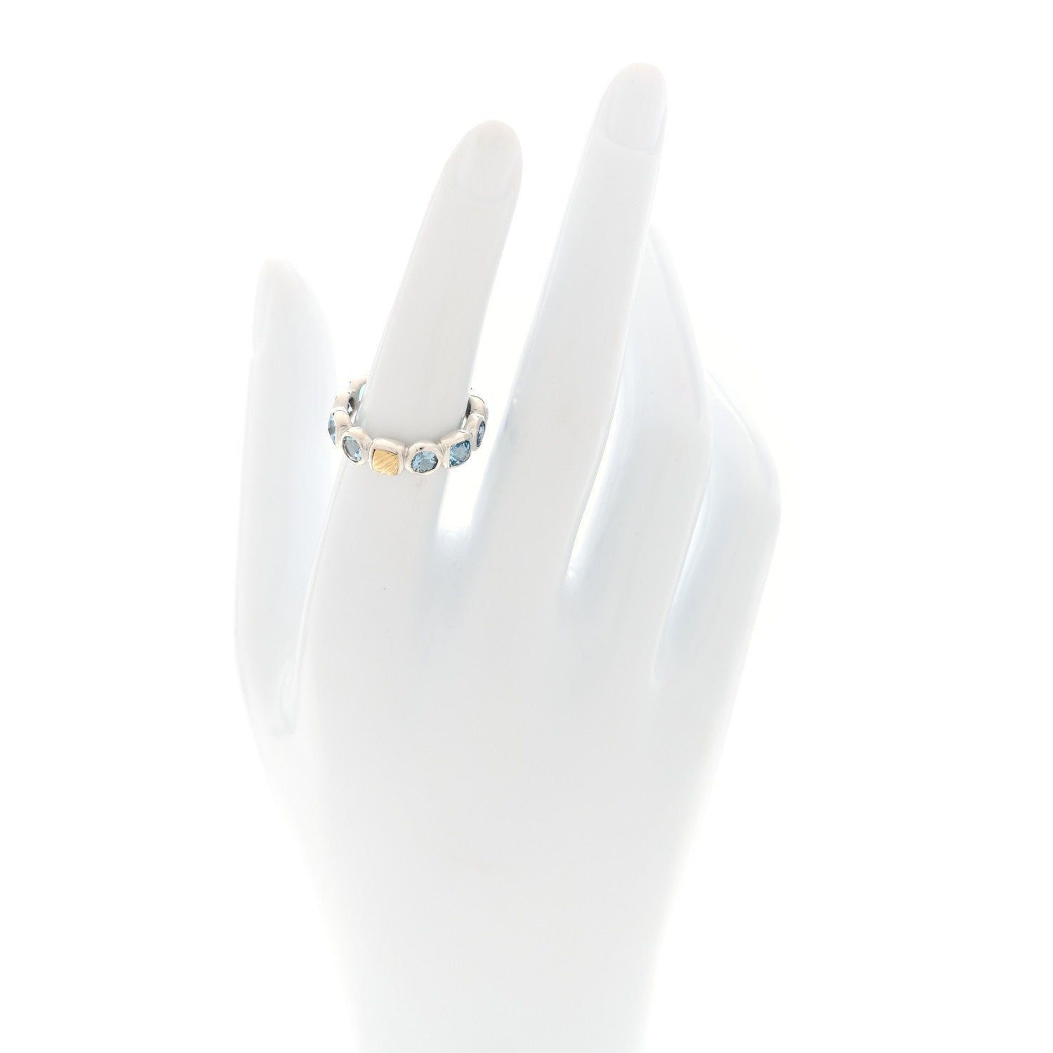 David Yurman Sterling Silver 18K Yellow Gold Blue Topaz Chiclet Ring 52 6 2 of 4