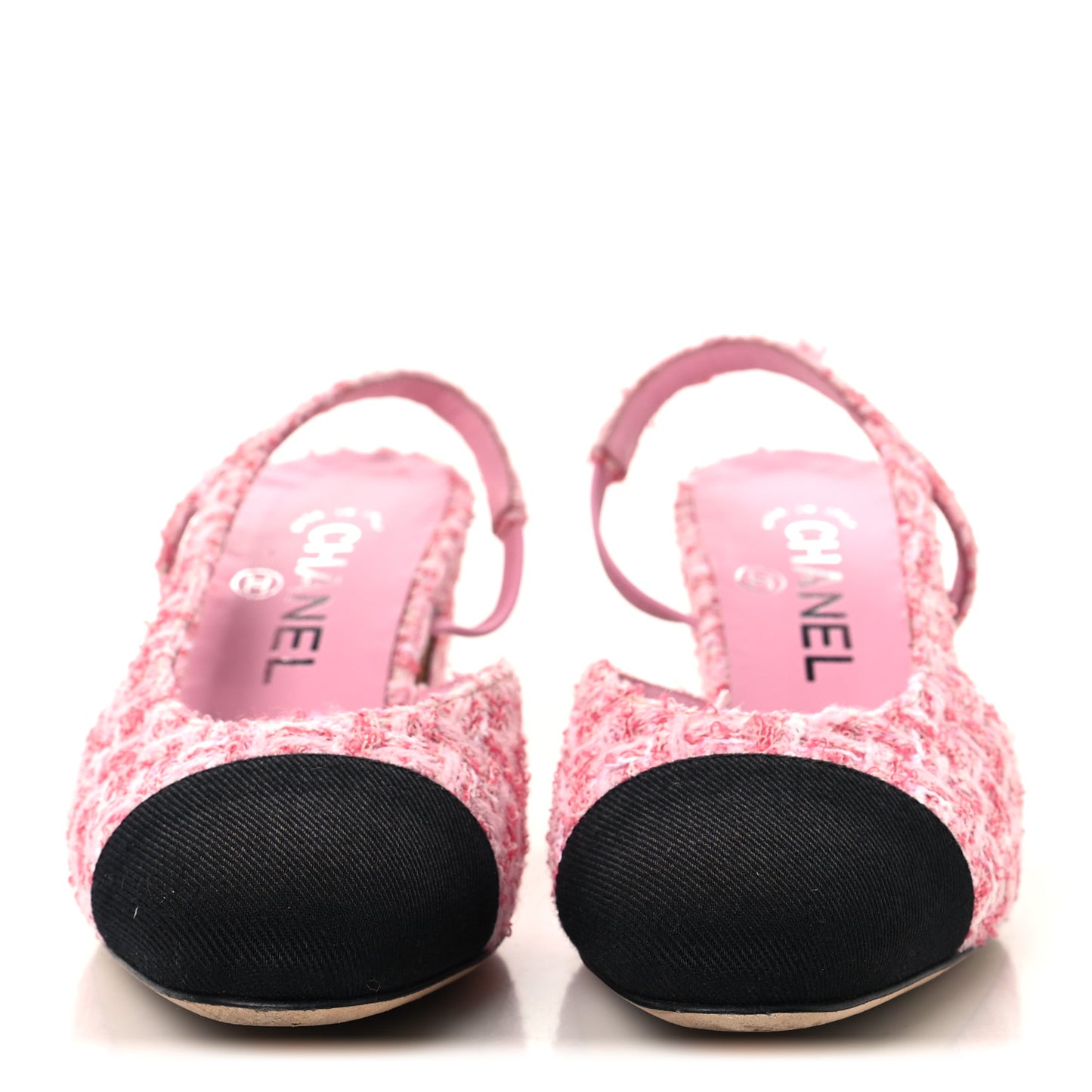 Tweed Grosgrain Cap Toe CC Slingback Pumps 36 Pink Black
