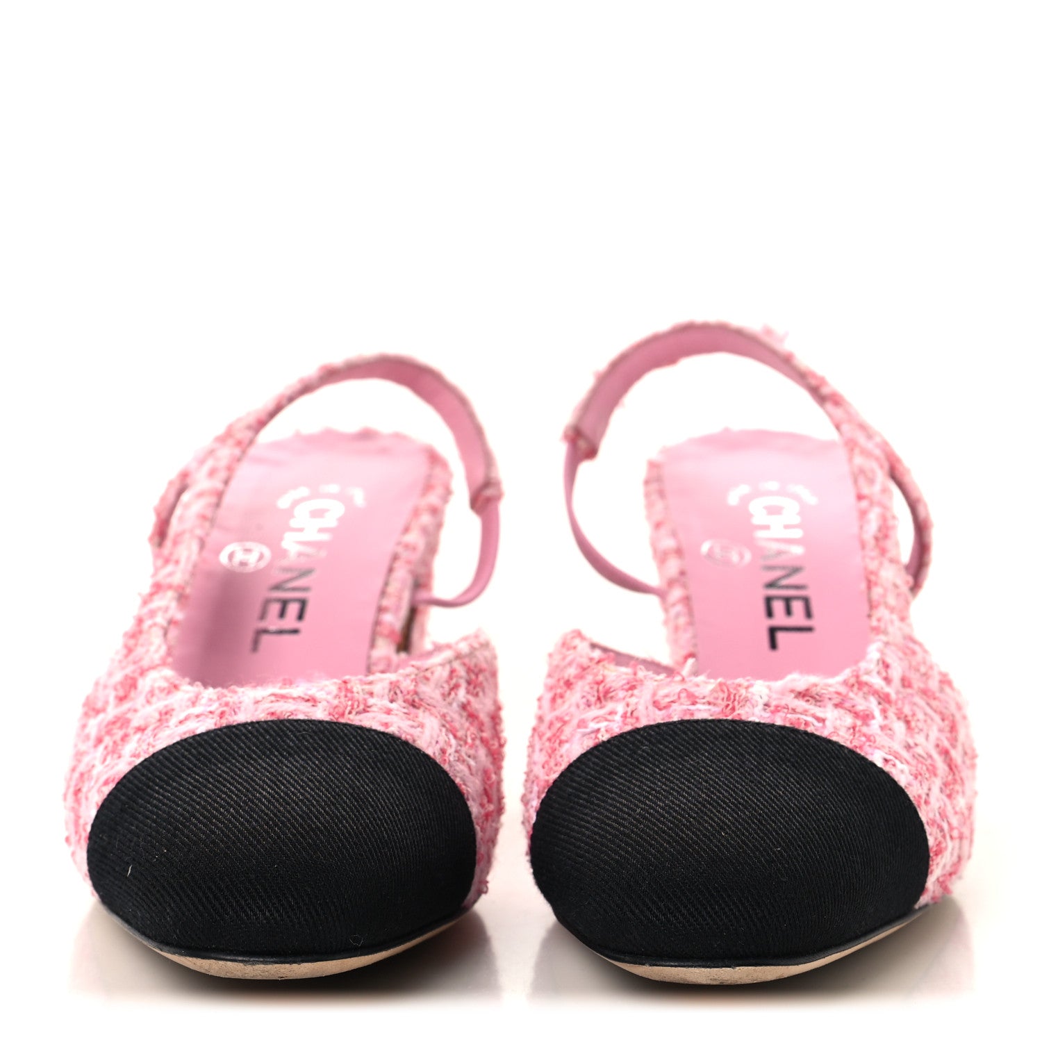 Chanel Tweed Grosgrain Cap Toe CC Slingback Pumps 36 Pink Black 3 of 9