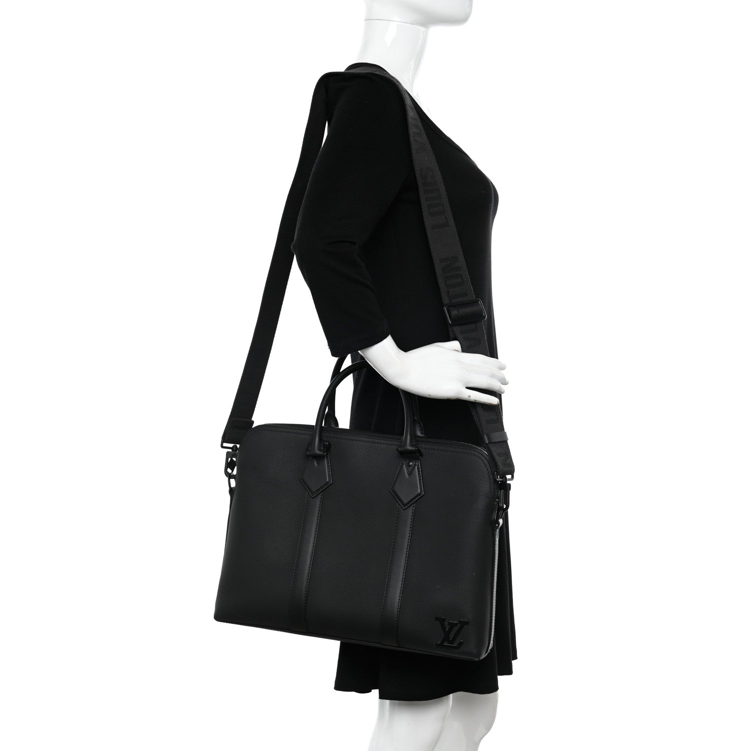 Louis Vuitton Calfskin Aerogram Takeoff Briefcase Black 2 of 11