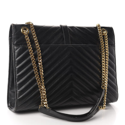 Saint Laurent Grain De Poudre Matelasse Chevron Large Monogram Satchel Black 3 of 17