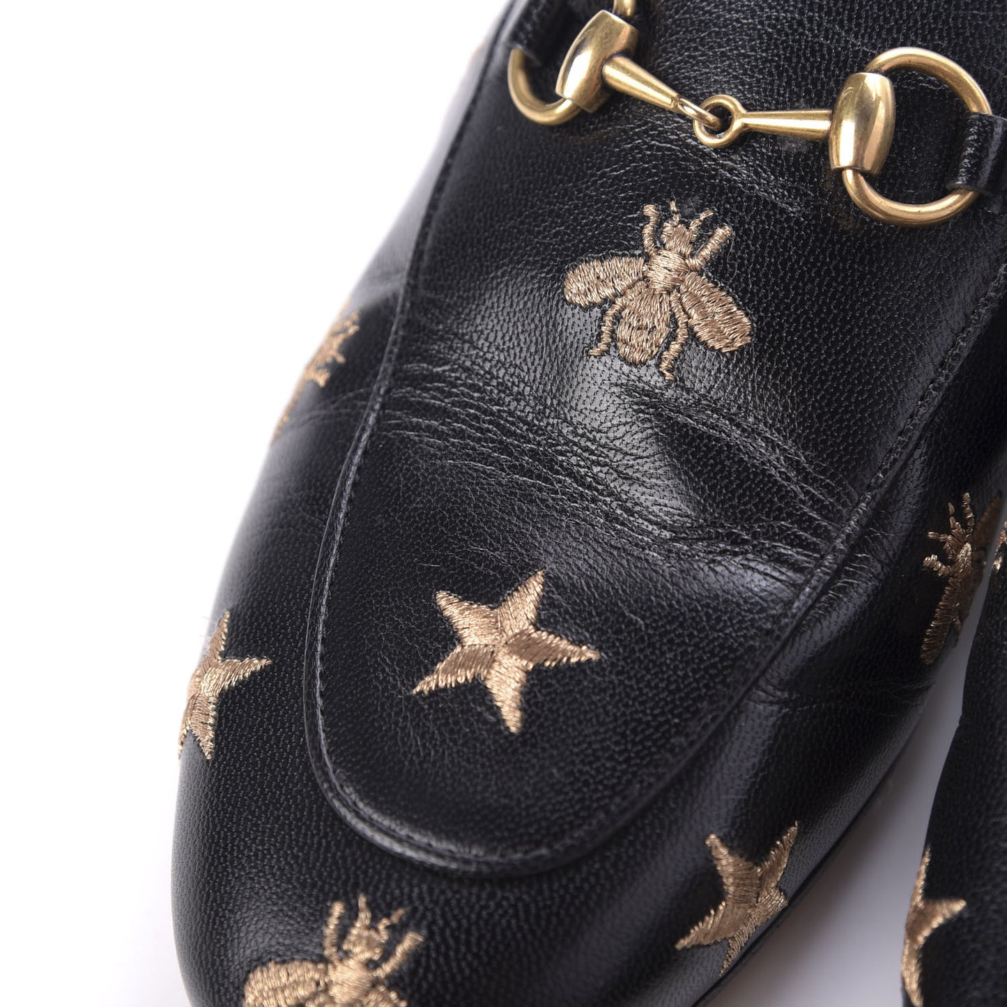 Goatskin Bee Star Embroidered Womens Princetown Slippers 37 Black