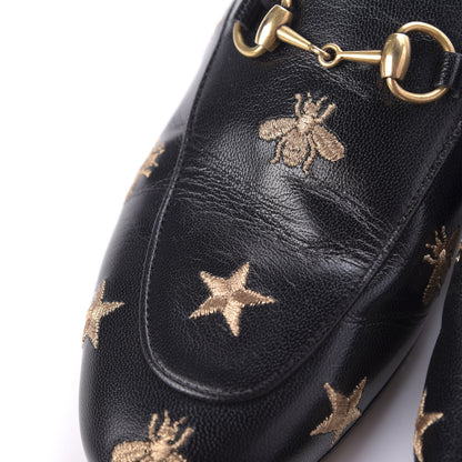 Gucci Goatskin Bee Star Embroidered Womens Princetown Slippers 37 Black 9 of 12