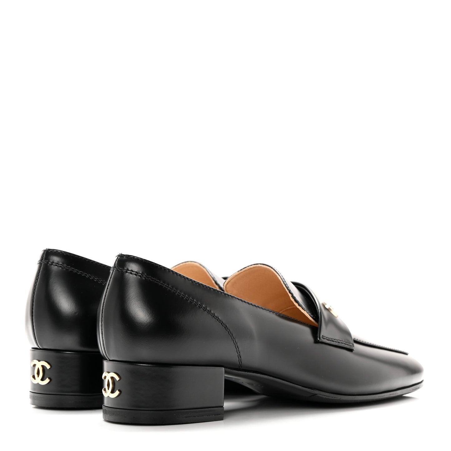 Shiny Calfskin Logo Loafers 37 Black