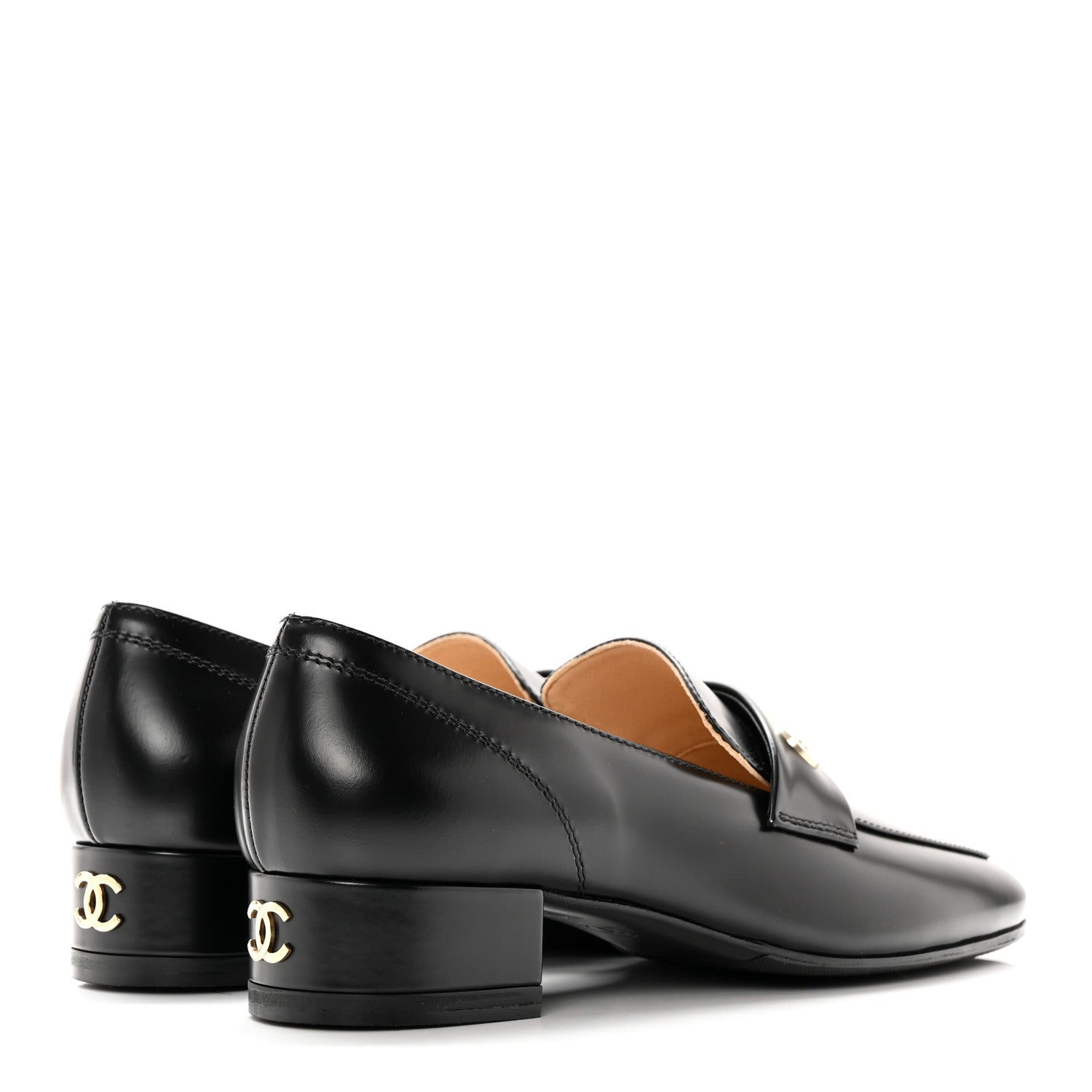 Chanel Shiny Calfskin Logo Loafers 37 Black 4 of 13