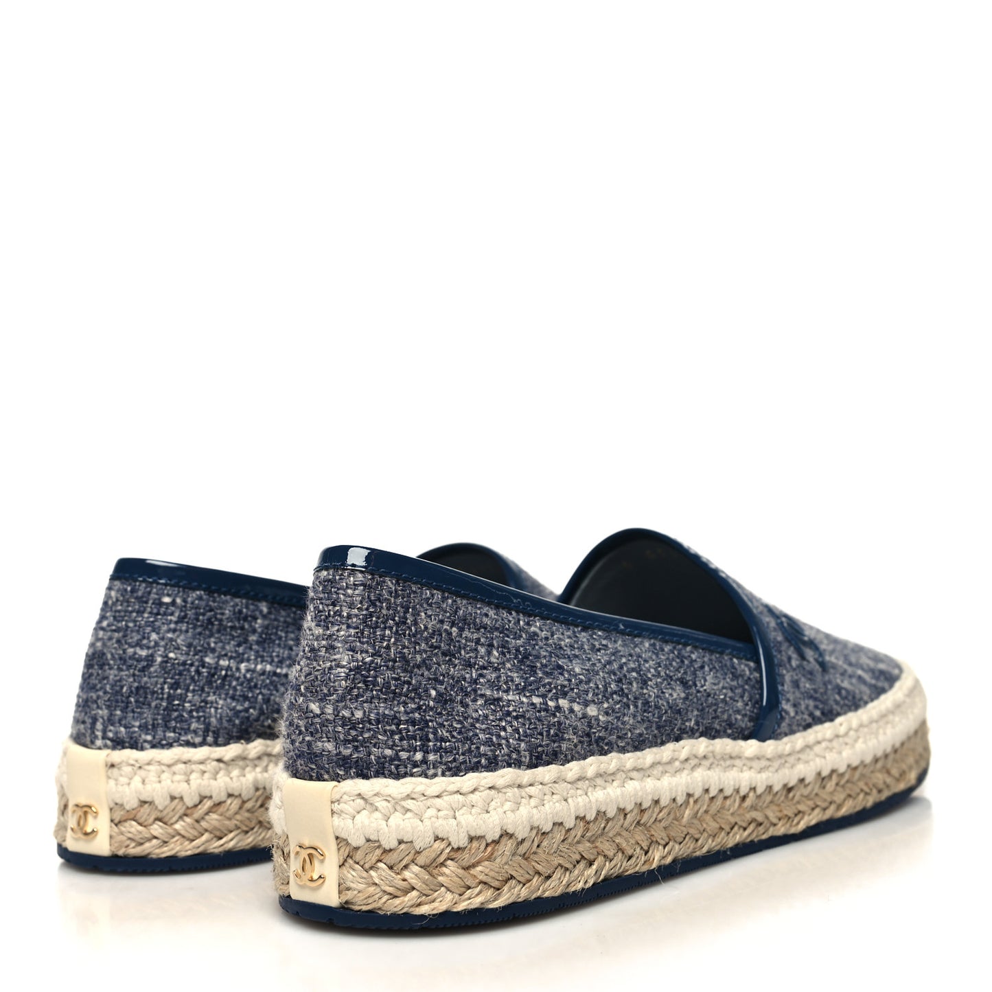 Fabric Patent Calfskin CC Espadrilles 38 Blue