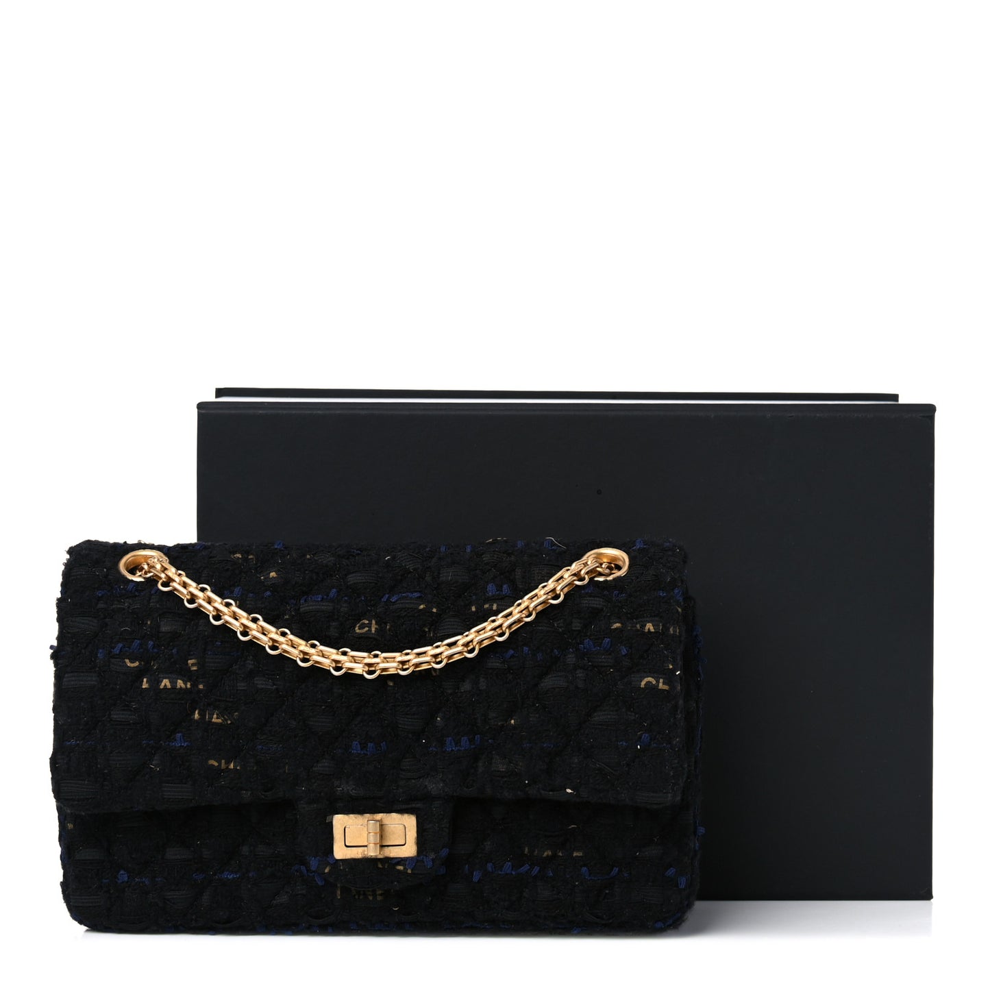 Tweed Quilted 2.55 Reissue 225 Flap Black Gold Navy