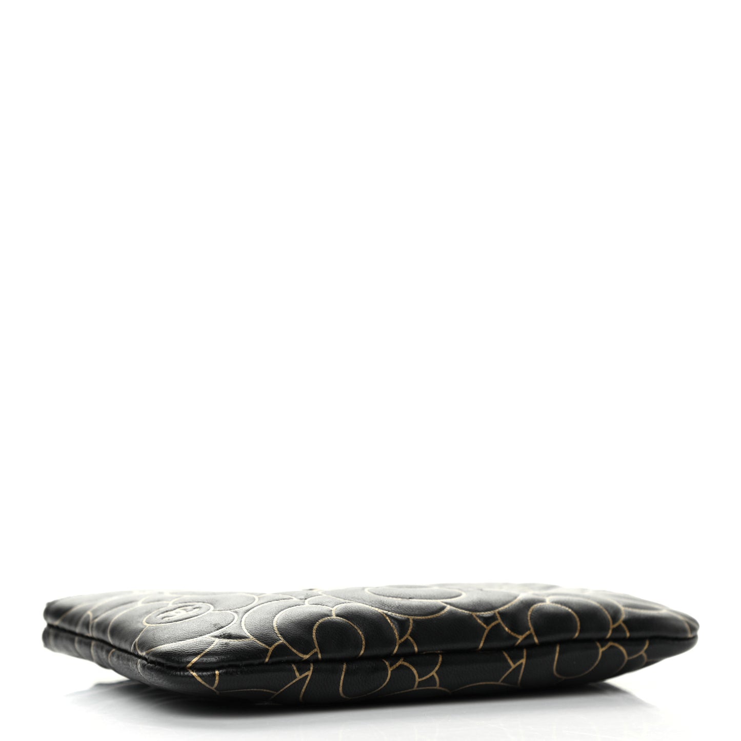 Lambskin Camellia Embossed Small Cosmetic Case Black Gold