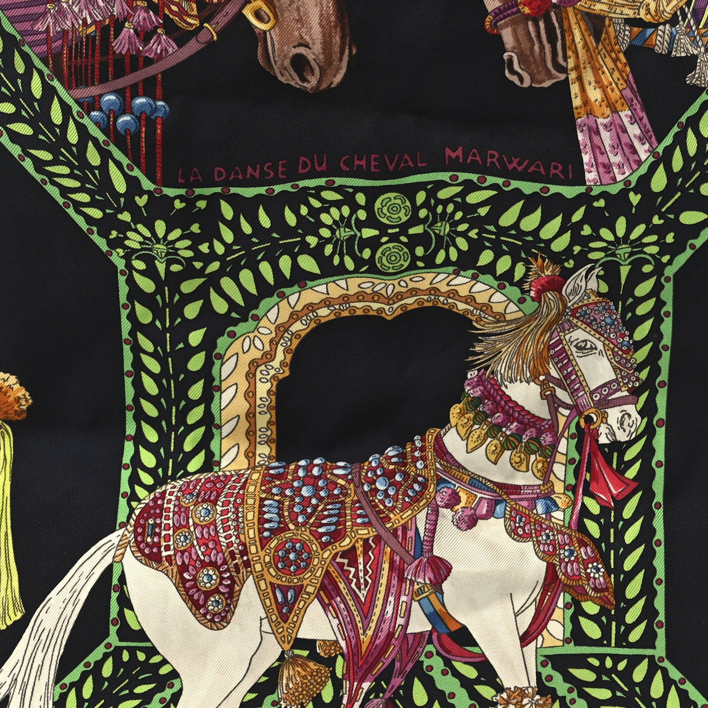 Buffle Silky Pop La Danse du Cheval Marwari Shopper Tote Noir Vert Vif Multicolor
