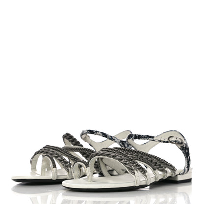 Chanel Tweed Chain Flat Sandals 37 White 4 of 12